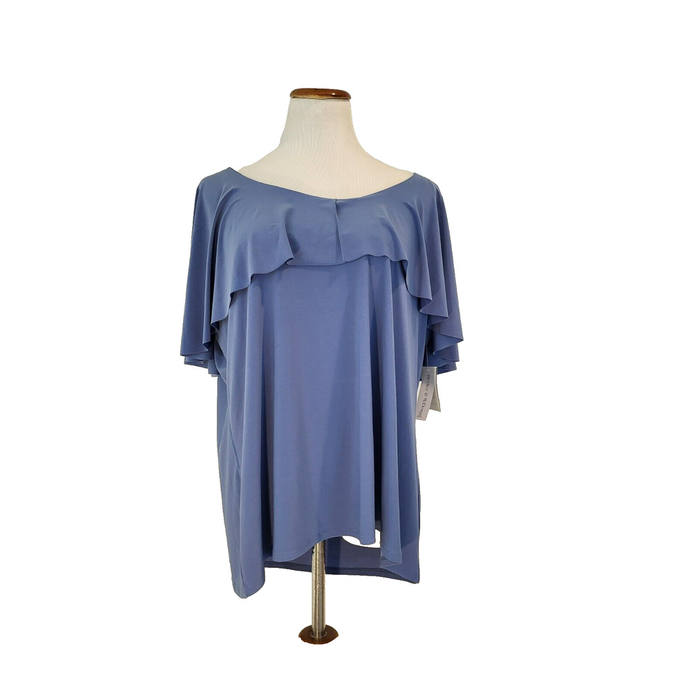 Bleeker and McDougal NWT Blue Ruffle Cape Overlay Disco Shirt Top Blouse 2X